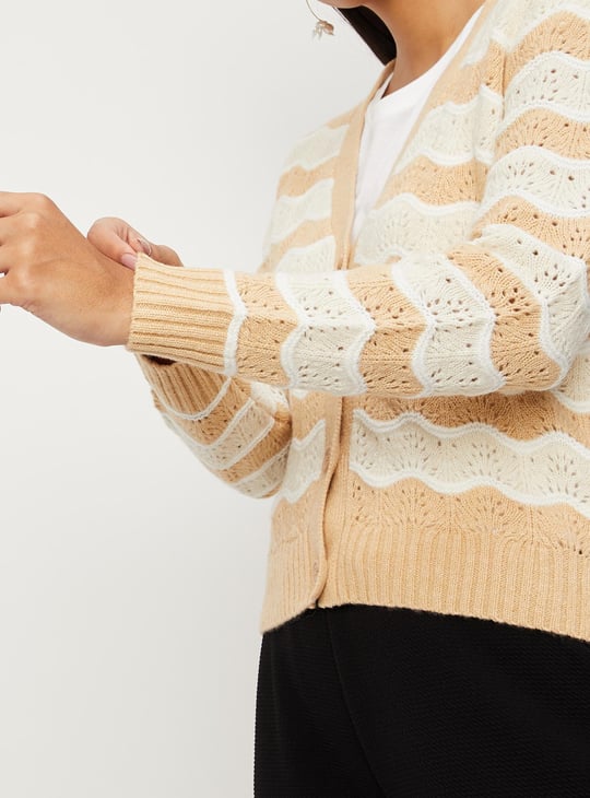 Women Striped Cable-Knit Cardigan