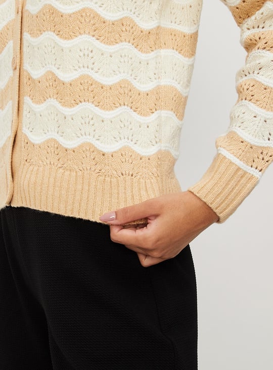 Women Striped Cable-Knit Cardigan