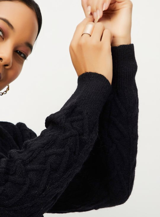 Women Cable Knit Hooded Cardigan