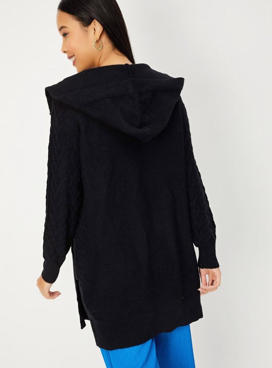 Women Cable Knit Hooded Cardigan