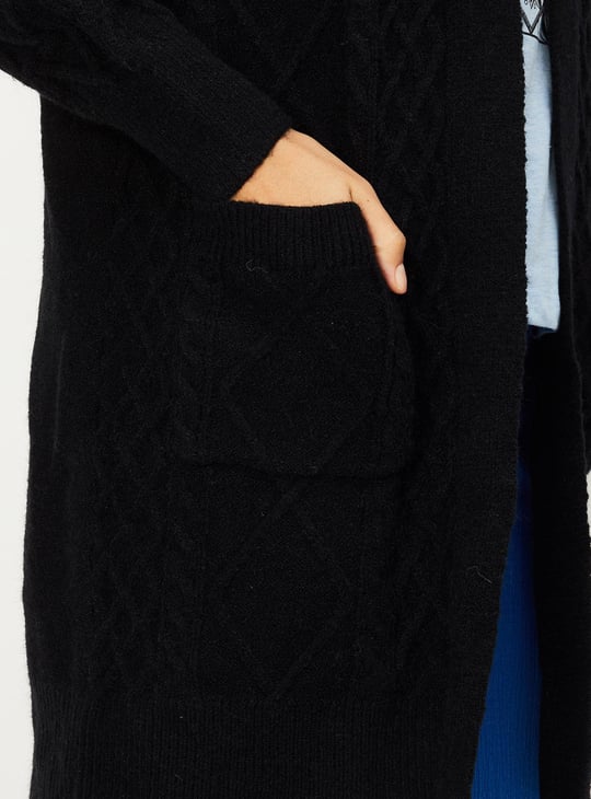 Women Cable Knit Hooded Cardigan