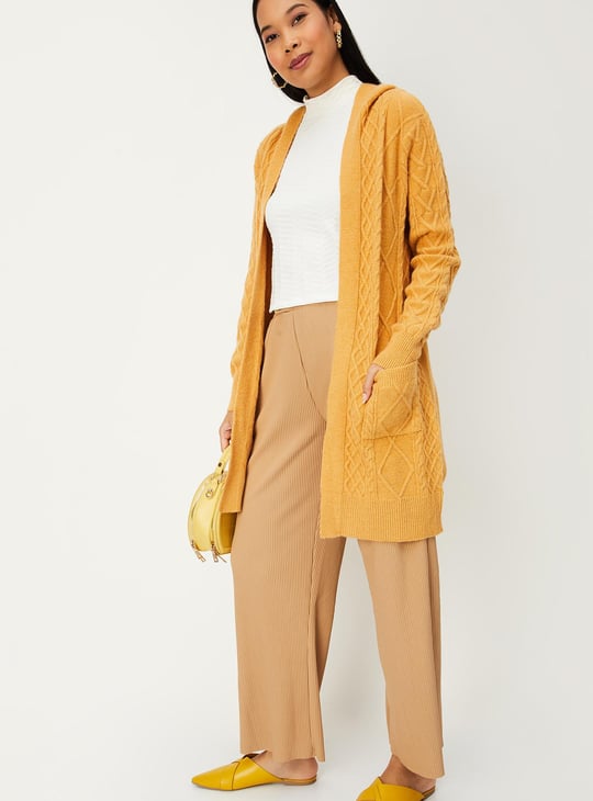 Women Cable Knit Hooded Cardigan