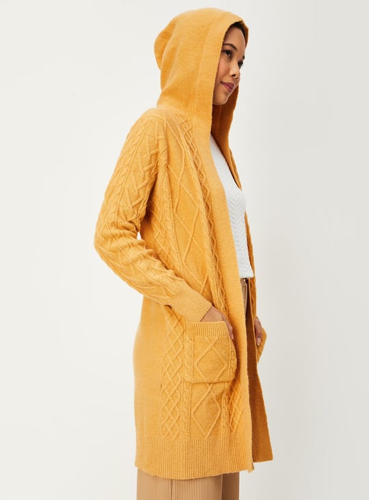 Women Cable Knit Hooded Cardigan