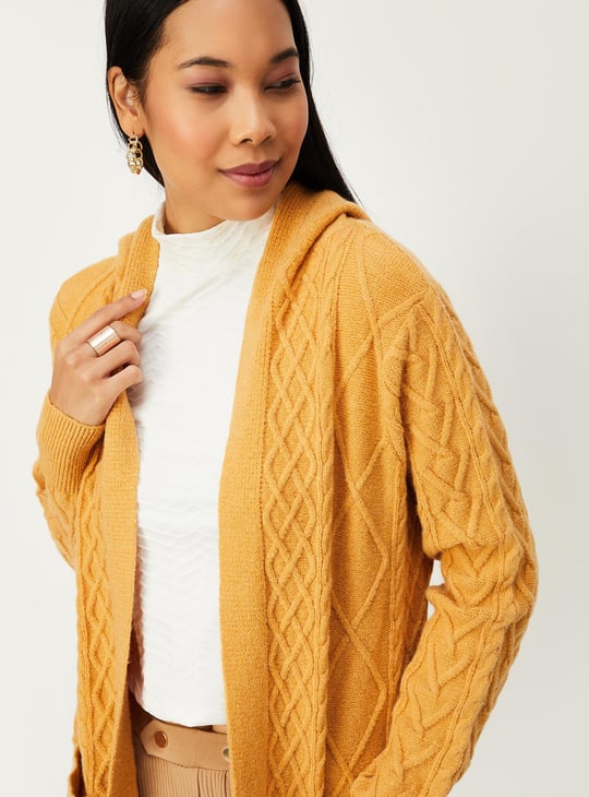 Women Cable Knit Hooded Cardigan