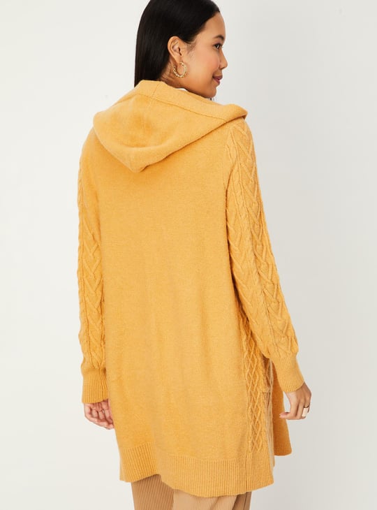 Women Cable Knit Hooded Cardigan