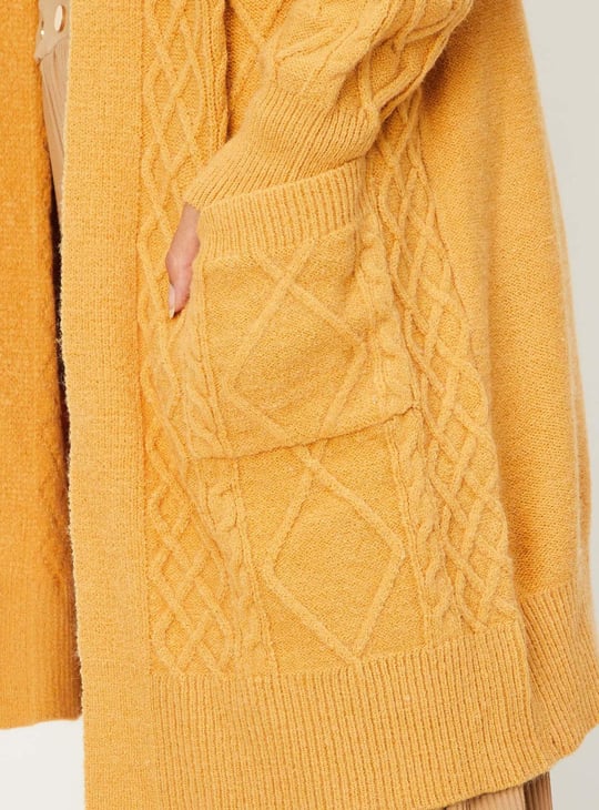Women Cable Knit Hooded Cardigan