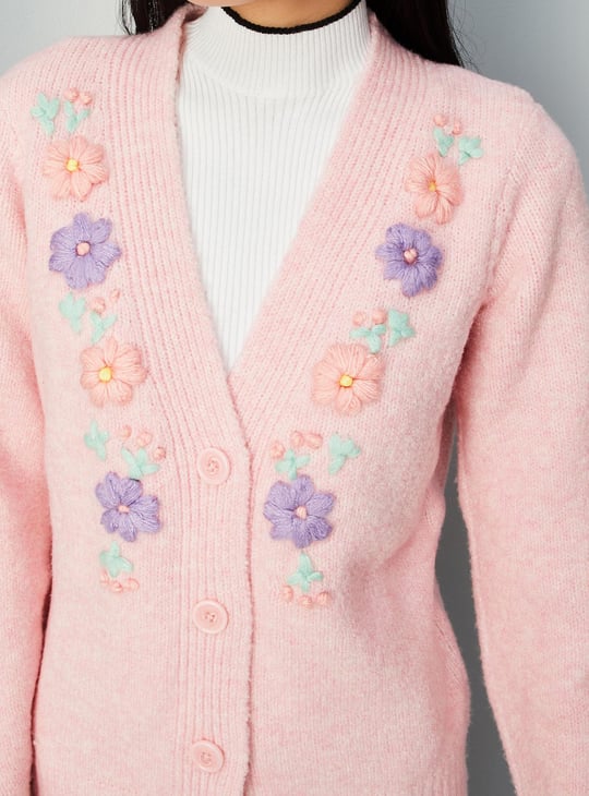 Women Floral Embroidered Knit Cardigan