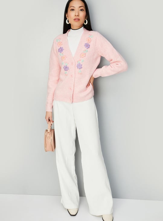 Women Floral Embroidered Knit Cardigan