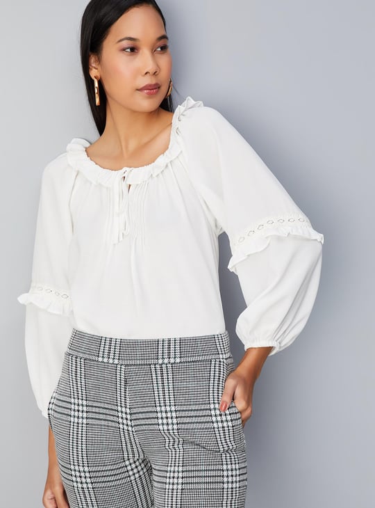 Women Ruffled Tie-Up Top