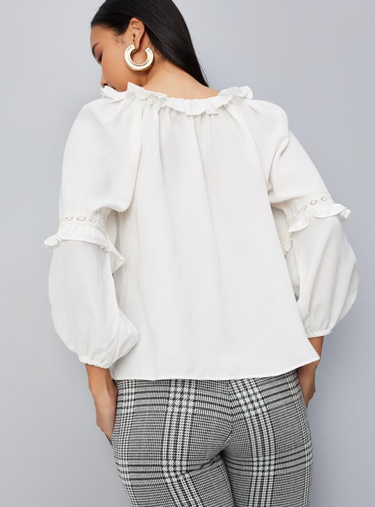 Women Ruffled Tie-Up Top