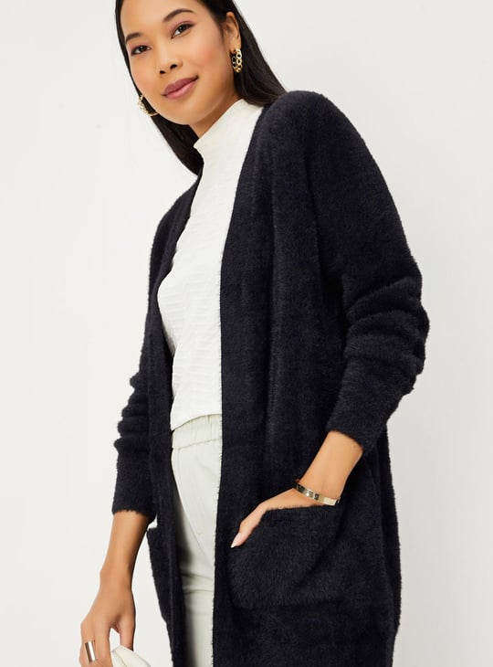 Women Plush Yarn Shrug with Pockets