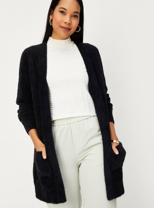 Women Plush Yarn Shrug with Pockets