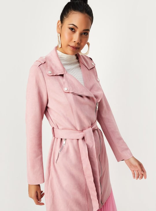 Women Lapel Collared Suede Coat