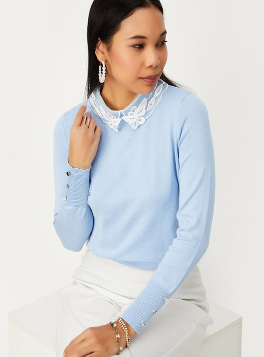 Women Lace Collar Knitted Jumper