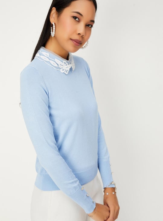 Women Lace Collar Knitted Jumper