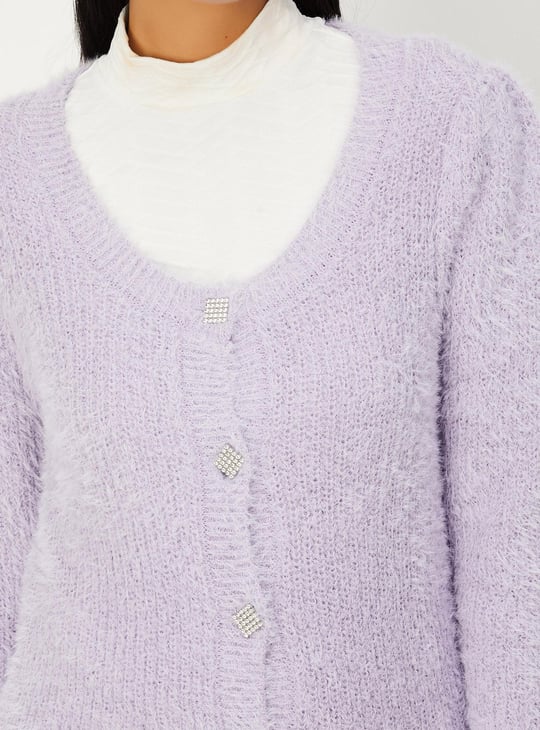 Women Cardigan with Embellished Button