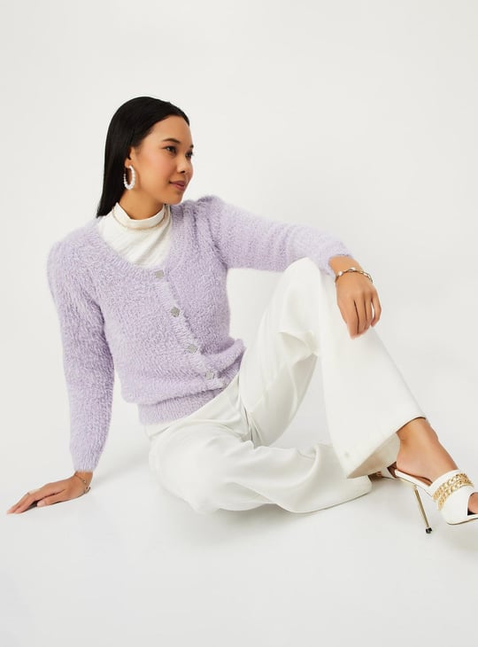 Women Cardigan with Embellished Button