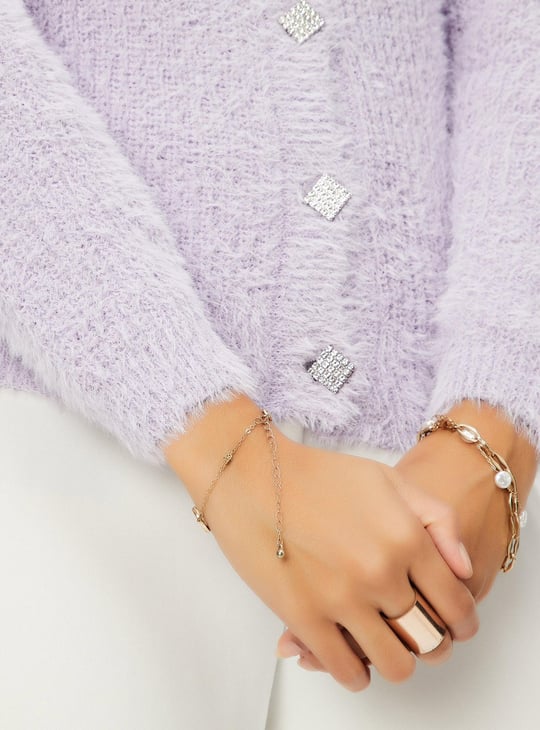 Women Cardigan with Embellished Button