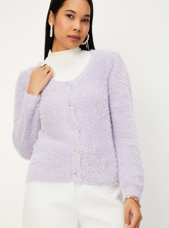 Women Cardigan with Embellished Button