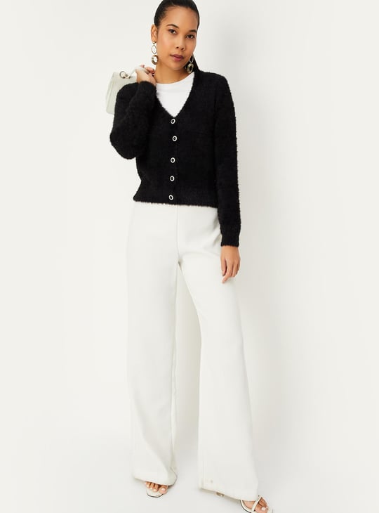 Women Fur Cardigan with Embellished Button