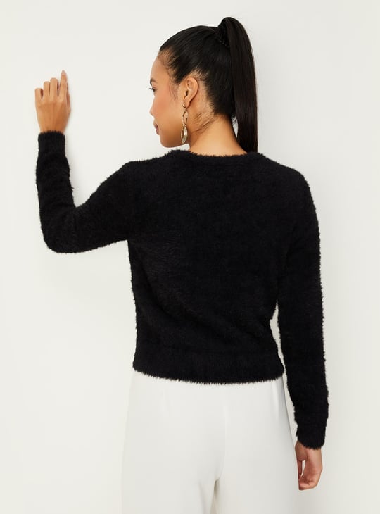 Women Fur Cardigan with Embellished Button