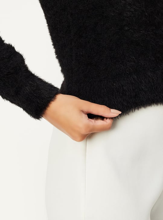 Women Fur Cardigan with Embellished Button