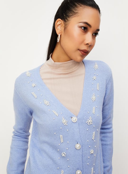 Women Pearl Embellished Cardigan