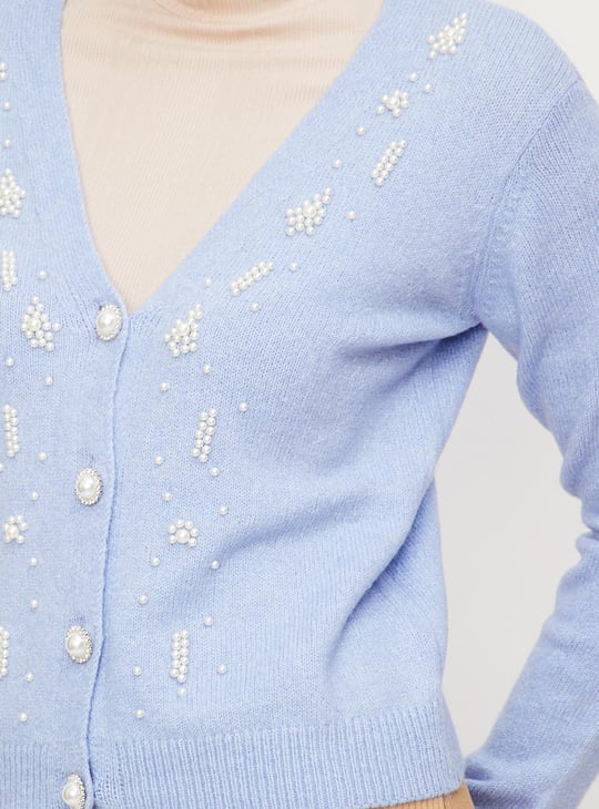 Women Pearl Embellished Cardigan
