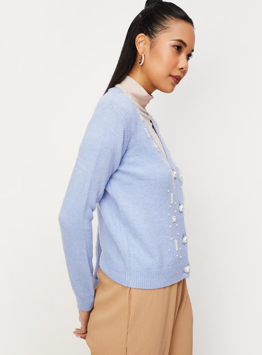 Women Pearl Embellished Cardigan