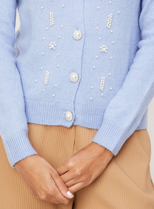 Women Pearl Embellished Cardigan