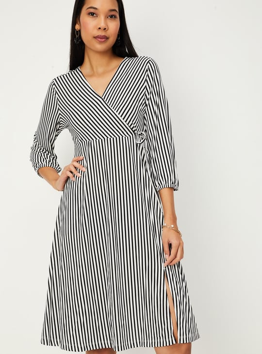 Women Striped Wrap Dress