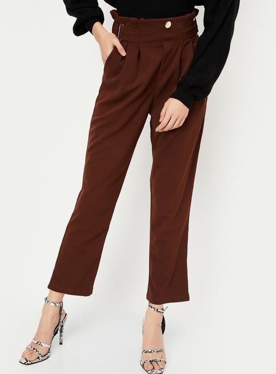 Women Solid High-Rise Trousers