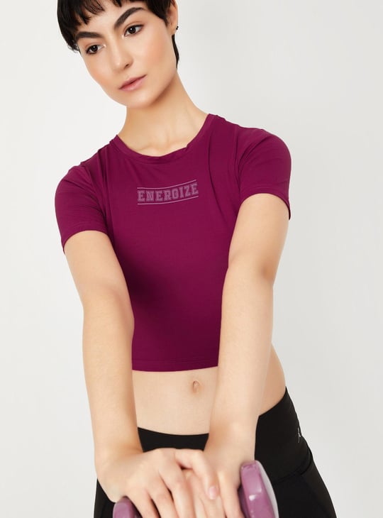 Women Printed Cropped Sports T-shirt