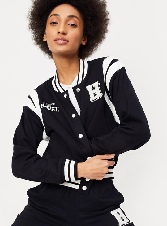 Women Baseball Collar Varsity Jacket