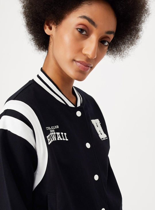 Women Baseball Collar Varsity Jacket