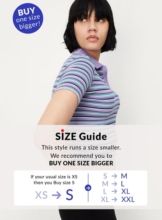 Women Striped Crop Polo T-shirt