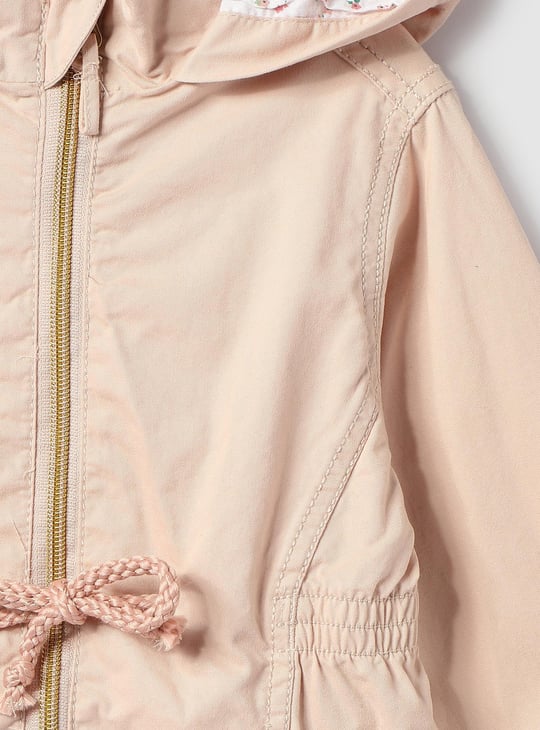 Girls Hooded Drawstring Waist Longline Jacket