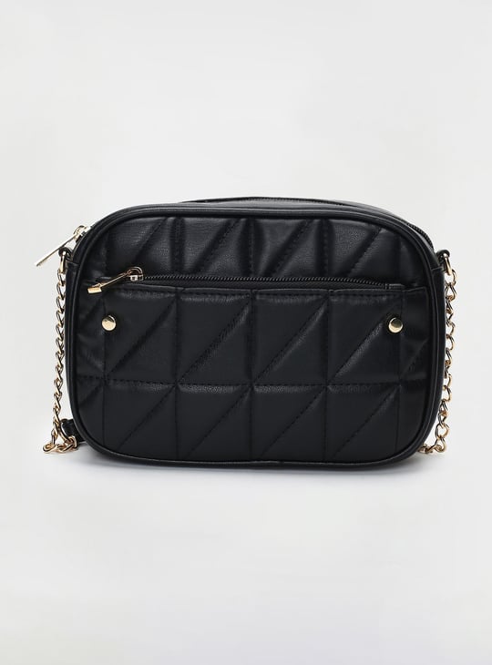 Women Quilted Sling Bag Black PU