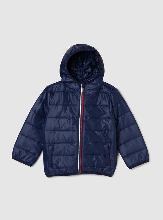 Boys Quilted Hooded Puffer Jacket Navy Solid