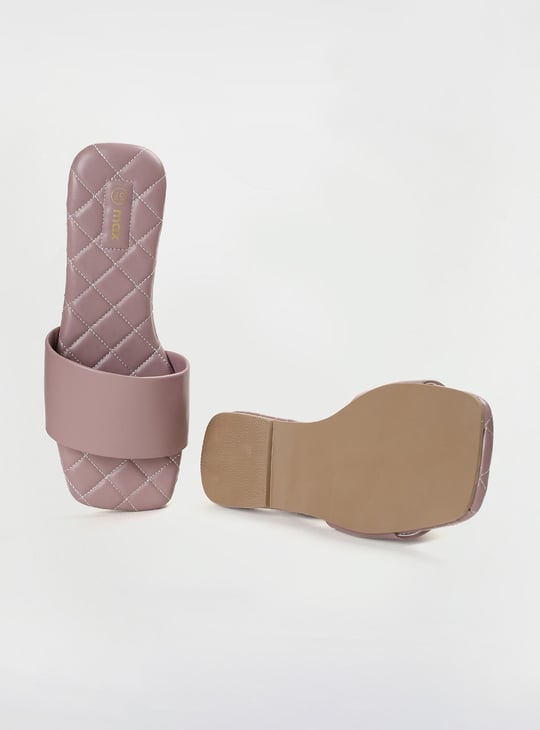 Women Quilted Open-Toed Flat Sandals PU