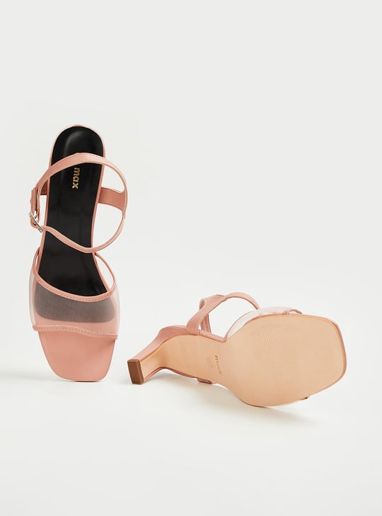 Women Mesh Block Heel Sandals