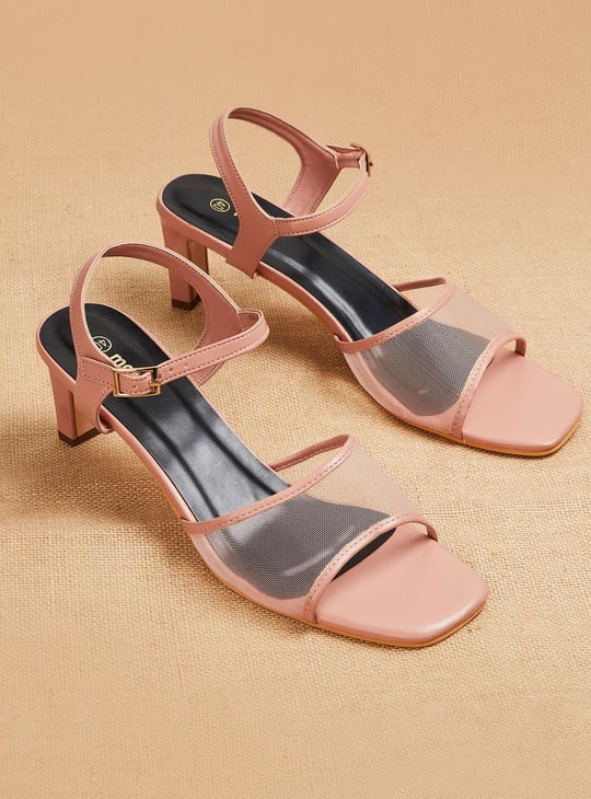 Women Mesh Block Heel Sandals
