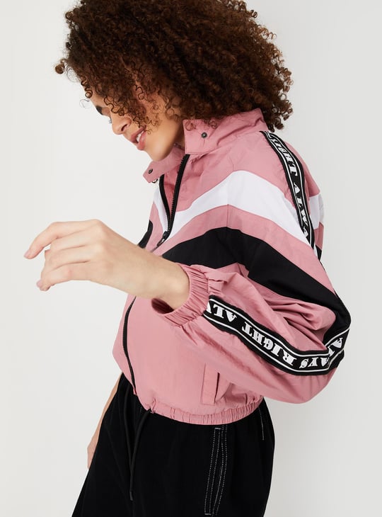 Women Striped Drawcord Hem Jacket