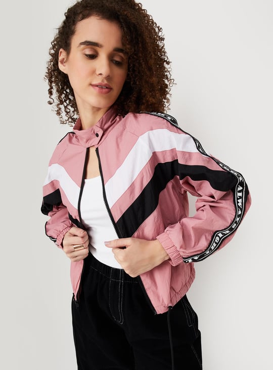 Women Striped Drawcord Hem Jacket