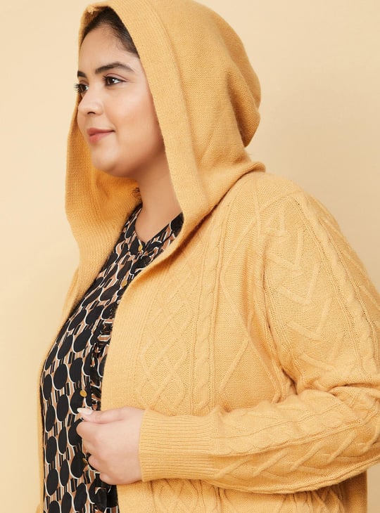 Women Cable Knit Hooded Cardigan