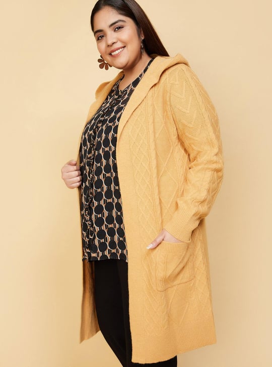 Women Cable Knit Hooded Cardigan