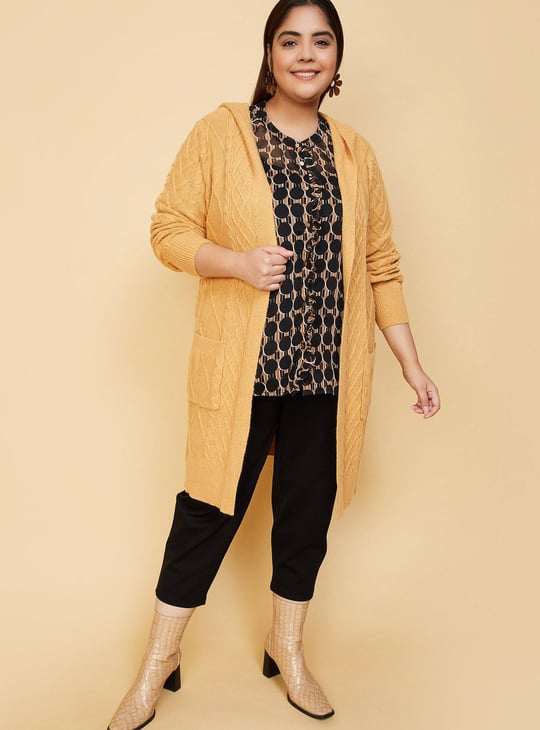 Women Cable Knit Hooded Cardigan