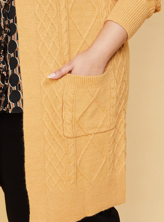 Women Cable Knit Hooded Cardigan