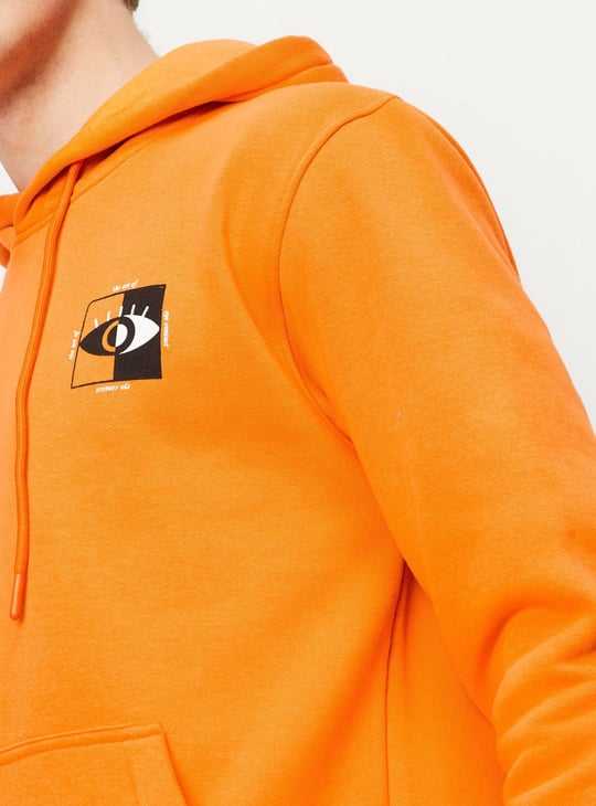 Men Solid Slim Fit Hooded Sweatshirt Orange Solid