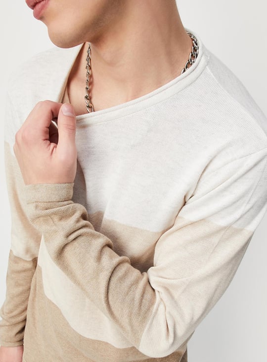 Men Colourblocked Flat Knit Sweater